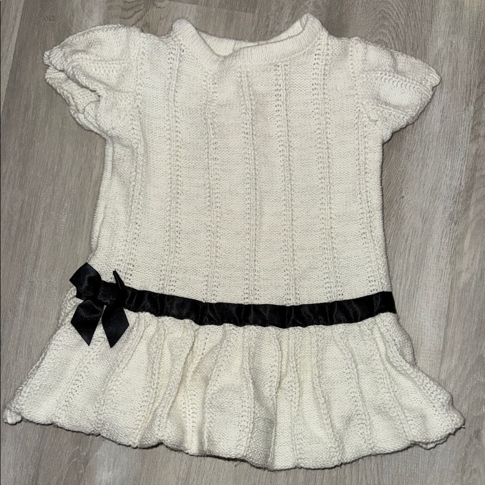 The Children's Place White Knit Dress with Black Bow